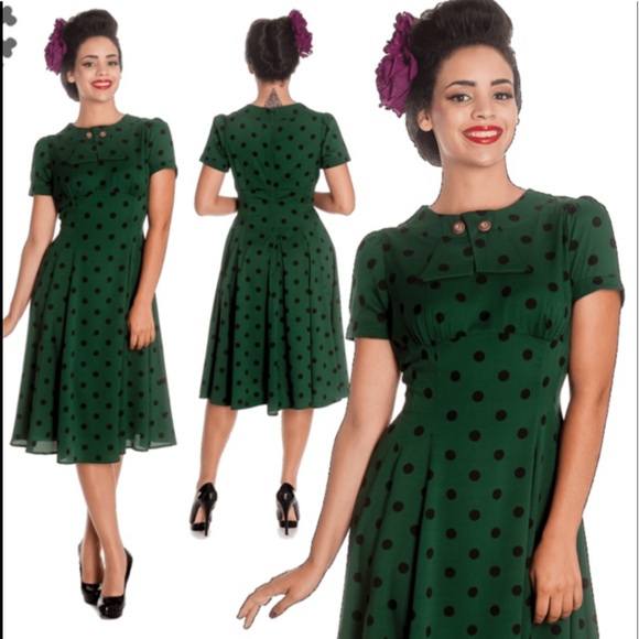 green dress with black polka dots